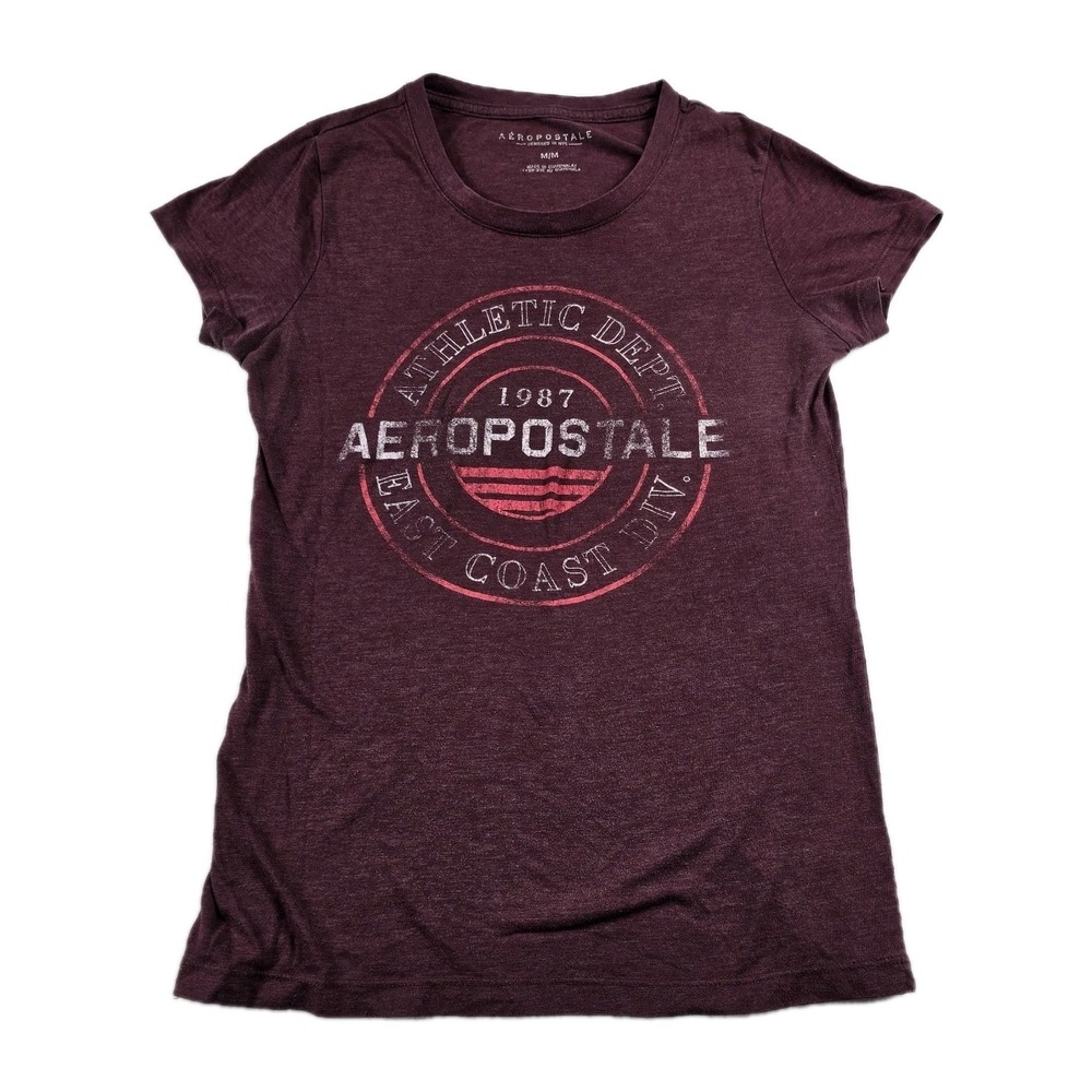 Aeropostale Women's T Shirt Burgundy Graphic Print Size Medium Athletic Division